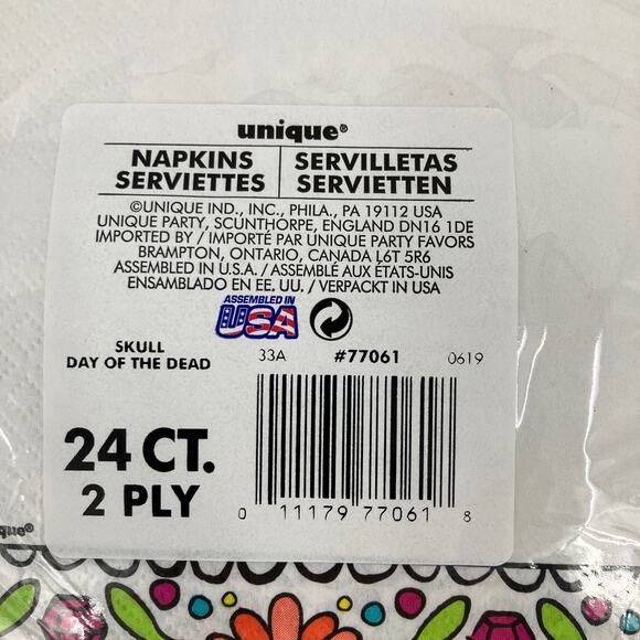 Unique Black Day Of The Dead Sugar Skull Halloween Paper Party Desert Napkin Set - Picture 3 of 4